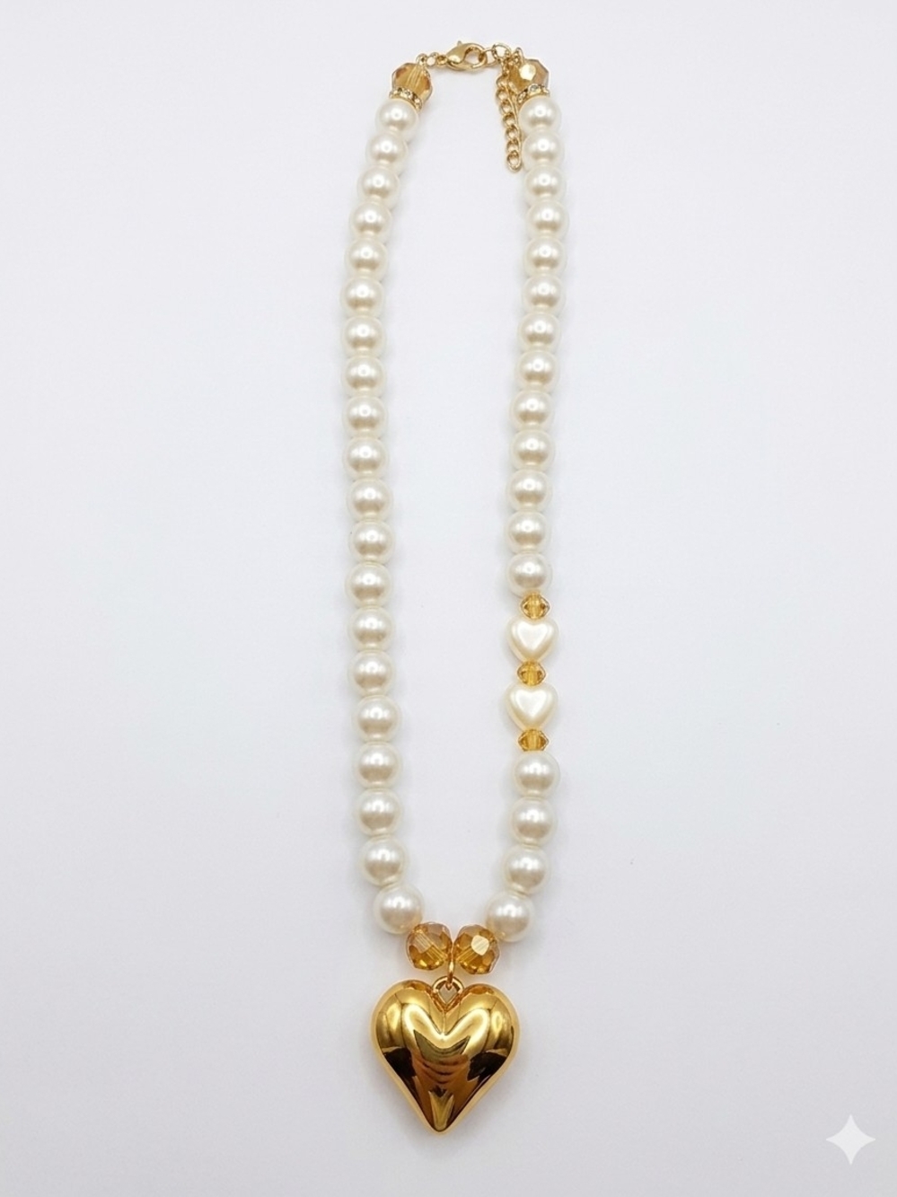 Gold Heart Pendant Pearl Necklace - Women Jewelry